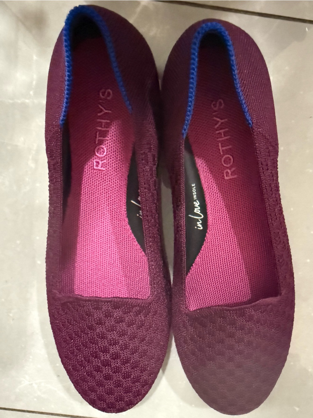 NEW Rothy’s Almond Checkered Plum Burgundy Slip On Loafer Sz 6.5
